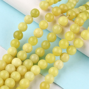 Natural Lemon Jade Beads Strands, Round, 8mm, Hole: 0.8mm, about 44~47pcs/strand, 14.80~14.96 inch(37.6~38cm)