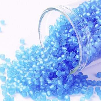 TOHO Round Seed Beads, Japanese Seed Beads, (3BF) Transparent Frost Medium Aquamarine, 11/0, 2.2mm, Hole: 0.8mm, about 1110pcs/bottle, 10g/bottle