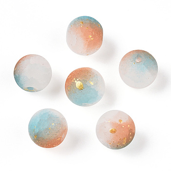 Frosted Baking Painted Crackle Glass Beads with Glitter Powder, Two Tone, Round, Pale Turquoise, 10x9.5mm, Hole: 1.8mm, about 780pcs/1000g