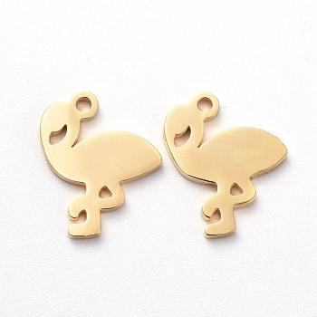 Vacuum Plating 304 Stainless Steel Charms, Manual Polishing, Flamingo, Golden, 12x10x1mm, Hole: 1mm