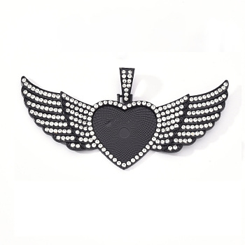 Alloy Pendant Cabochon Settings, with Crystal Rhinestone, Cadmium Free & Lead Free, Heart with Wing, Electrophoresis Black, Tray: 26.5x32.5mm, 47.5x107.5x6mm, Hole: 15mm