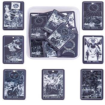14Pcs 7 Style Printed Opaque Acrylic Pendants, Rectangle with Tarot Pattern, Black, 34x25x2mm, Hole: 1.8mm, 2pcs/style