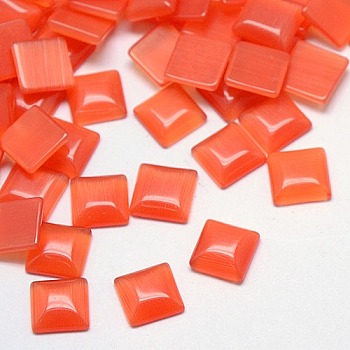Cat Eye Cabochons, Square, Coral, 6x6x2mm