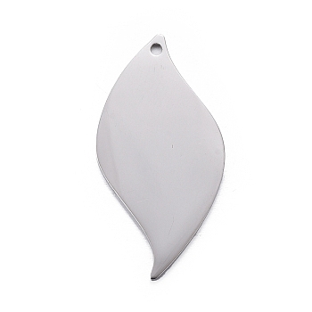 304 Stainless Steel Pendants, Stamping Blank Tag, Leaf, Stainless Steel Color, 27x14x1mm, Hole: 1.2mm