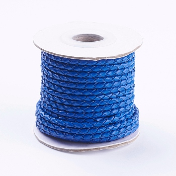 Round Braided Cowhide Cords, Blue, 3mm, about 10.93 yards(10m)/roll