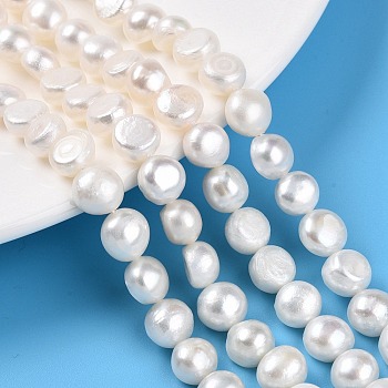 Natural Cultured Freshwater Pearl Beads Strands, Two Sides Polished, Creamy White, 8~9x8~10x5~7.5mm, Hole: 0.6mm, about 21pcs/strand, 7.05~7.13''(17.9~18.1cm)