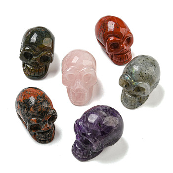 Halloween Natural Gemstone Skull Figurines, for Home Office Desktop Decoration, 28~30x23~25x26~27mm