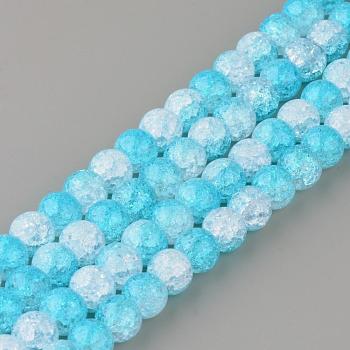 Synthetic Crackle Quartz Beads Strands, Two Tone Style, Round, Dyed, Sky Blue, 6mm, Hole: 1mm, about 66pcs/strand, 15.7 inch