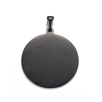 304 Stainless Steel Pendants, Stamping Blank Tag, Flat Round, Electrophoresis Black, 33x30x1mm, Hole: 7x3mm