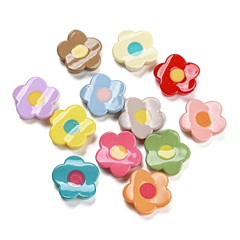 Opaque Resin Cabochons, Flower, Mixed Color, 14x13.5x4mm