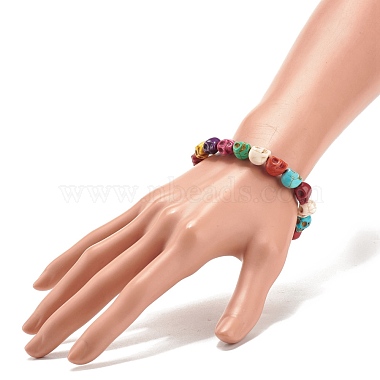 bracelet extensible en perles de crâne synthétique turquoise (teint)(BJEW-JB08056)-3