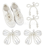 2 Pairs 2 Styles Bowknot Resin Beaded Shoes Charms, with Lobster Claw Clasps, White, 53~67x55~77x8~13mm, 1 pair/style(FIND-FG0004-23)