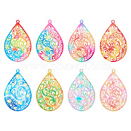 16Pcs 8 Colors Spray Painted 430 Stainless Steel Filigree Big Pendants, Etched Metal Embellishments, Teardrop, Mixed Color, 45x28.5x0.5mm, Hole: 2mm, 2pcs/color(STAS-TA0002-26)