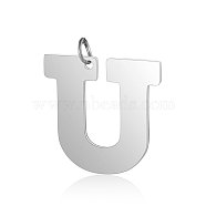 Tarnish Resistant 201 Stainless Steel Pendants, Letter, Stainless Steel Color, Letter.U, 30x30.5x1.5mm, Hole: 4.5mm(STAS-S105-T585S-U)