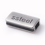 316 Surgical Stainless Steel Beads, Rectangle with Word, Antique Silver, 13x6.5x3.5mm, Hole: 3.5x2mm(STAS-G186-02AS)