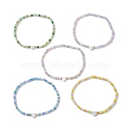 5Pcs 5 Styles Facete Rondelle Glass Beaded Stretch Bracelets, Heart Shell Stackable Bracelets for Women, Mixed Color, Inner Diameter: 2-1/4 inch(5.6cm), 1pc/style(BJEW-JB10332)