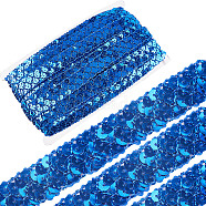 Plastic Paillette Elastic Beads, Sequins Beads, Ornament Accessories, 3 Rows Paillette Roll, Flat, Blue, 20x1.2mm, 13m/card(OCOR-WH0079-78E)