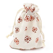 Christmas Theme Cotton Fabric Cloth Bag, Drawstring Bags, for Christmas Party Snack Gift Ornaments, Snowman Pattern, 14x10cm(ABAG-H104-B16)