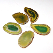 Natural Agate Slices Big Pendants, Dyed, Green Yellow, 50~110x27~60x5~10mm, Hole: 2mm, about 20~40pcs/kg(G-E022-1)