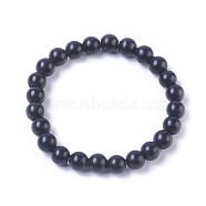 Natural Black Stone Stretch Bracelets, Round, 2-1/4 inch(5.75cm)(G-K298-07)