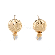 Brass Stud Earring Findings, for Half Drilled Beads, Flat Round, Real 18K Gold Plated, 14x8.8mm, Pin: 0.7mm(KK-G432-23G)
