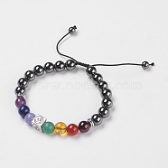 Chakra Jewelry, Non-Magnetic Synthetic Hematite Braided Bead Bracelets, with Mixed Stone and Alloy Findings, Nylon Cord, Cardboard Boxes, 2 inch(5.2cm)(BJEW-JB03774)