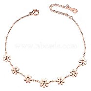 SHEGRACE Fabulous Stainless Steel Anklets, with Flowers and Lobster Claw Clasps(Chain Extenders Random Style), Rose Gold, 7-7/8 inch(20cm)(JA17A)