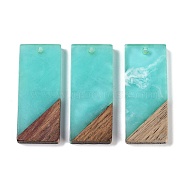 Resin & Wood Pendants, Rectangle Charms, Aquamarine, 38.5x15.5x3.5mm, Hole: 2mm(WOOD-F015-09F)