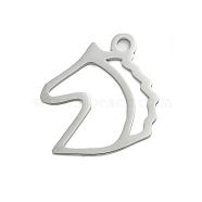 304 Stainless Steel Pendants, Laser Cut, Stainless Steel Color, Horse, 23x24x1mm, Hole: 3mm(STAS-B056-13P-01)