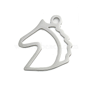 Non-Tarnish 304 Stainless Steel Pendants, Laser Cut, Stainless Steel Color, Horse, 23x24x1mm, Hole: 3mm(STAS-B056-13P-01)