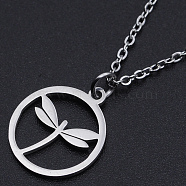 Non-Tarnish 201 Stainless Steel Pendant Necklaces, with Cable Chains and Lobster Claw Clasps, Ring with Dragonfly, Stainless Steel Color, 15.74 inch(40cm), 1.5mm(NJEW-S105-JN586-40-1)