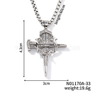 Brass Clear Cubic Zirconia Shiny Dagger Cross Pendant Box Chain Necklaces, Platinum, 23.62 inch(60cm)(QG8782-1)