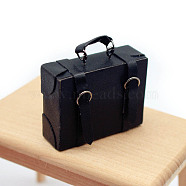 Mini Wood Leather Suitcase, Micro Landscape Dollhouse Accessories, Pretending Prop Decorations, Black, 45x40x20mm(PW-WG56B19-01)