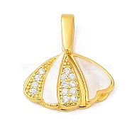 Brass Micro Pave Cubic Zirconia Acrylic Pendants, Shell Shape Charms, Golden, 14.5x18.5x4mm, Hole: 3mm(X-KK-D291-10G)