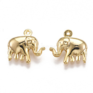 Brass Charms, Real 18K Gold Plated, Elephant, 14.5x15x5mm, Hole: 1mm(KK-T038-101G)
