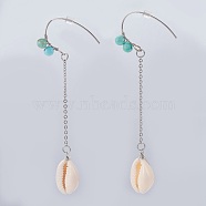 Cowrie Shell Dangle Earrings, with Synthetic Turquoise Beads and 304 Stainless Steel Findings, Plastic Earring Ear Nuts, Turquoise, 80~82mm, Pin: 0.8mm(EJEW-JE02939)