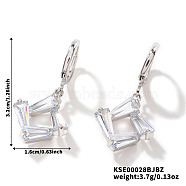 Chic Minimalist Geometric Brass Clear Cubic Zirconia Rhombus Hoop Earrings, Elegant Hollowed-Out Colorful Ear Accessories, Silver, 32x16mm(ES8228-1)