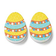 Printed Wood Beads, Easter Theme Beads, Gold, Egg, 19.5x14.5x5.5mm, Hole: 2.5mm(WOOD-G022-30A)