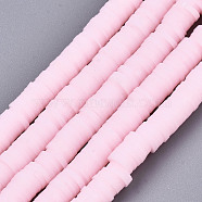 Handmade Polymer Clay Beads Strands, for DIY Jewelry Crafts Supplies, Heishi Beads, Disc/Flat Round, Pearl Pink, 6x0.5~1mm, Hole: 1.8mm, about 290~320pcs/strand, 15.75 inch~16.14 inch(40~41cm)(CLAY-R089-6mm-125)