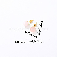 Handmade Fashion Natural Rose Quartz Stainless Steel Bead Earrings Accessories for Autumn/Winter, Golden, 21x8mm(VH6205-3)