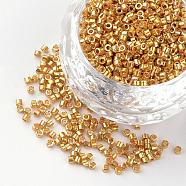 Plated Glass Bugle Beads, Goldenrod, 1~2x1.5~2mm, Hole: 0.5mm, about 100g/bag(SEED-R043-09)