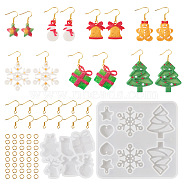 Pandahall 2Pcs 2 Style Christmas Snowman & Bell & Tree & Star Pendant Silicone Molds, with 100Pcs Iron Earring Hooks & 100Pcs Jump Rings, for DIY Earring Makings, White, 52x59x4mm, 101x107x5mm, 1Pc/style(DIY-TA0005-91)