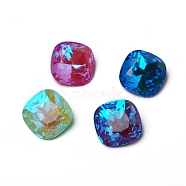 Glass Rhinestone Cabochons, Mocha Fluorescent Style, Pointed Back, Faceted, Square, Mixed Color, 18x18x8mm(RGLA-I002-B01)