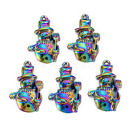Rainbow Color Alloy Pendants, Cadmium Free & Nickel Free & Lead Free, Christmas Snowman, 27x16x3mm, Hole: 1.5mm(PALLOY-S180-283-NR)