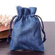 Polyester Imitation Burlap Packing Pouches Drawstring Bags, for Christmas, Wedding Party and DIY Craft Packing, Midnight Blue, 12x9cm(ABAG-R005-9x12-12)