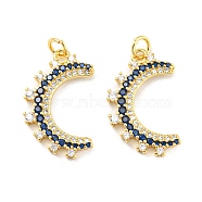 Rack Plating Brass Micro Pave Cubic Zirconia Pendants, with Jump Ring, Long-Lasting Plated, Lead Free & Cadmium Free, Moon Charm, Real 18K Gold Plated, 24x14.5x2mm, Hole: 3.2mm(KK-F861-05G)