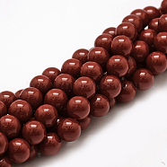 Shell Pearl Beads Strands, Grade A, Round, Dark Red, 10mm, Hole: 0.7~1mm, about 38pcs/strand, 15.5 inch(BSHE-L026-01-10mm)