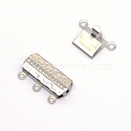 Stainless Steel Box Clasps, Multi-Strand Clasps, 3-Strands, 6 Holes, Rectangle, Stainless Steel Color, 19.5x14x3mm, Hole: 1.4mm(STAS-WH0009-08P)