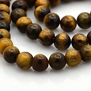 Natural Tiger Eye Round Beads Strands, 6mm, Hole: 1mm, about 61pcs/strand, 15.7 inch(G-N0120-14-6mm)