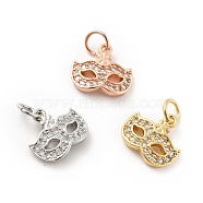 Mask Brass Micro Pave Clear Cubic Zirconia Charms, with Jump Rings, Cadmium Free & Lead Free, Mixed Color, 10x11.5x2.5mm, Hole: 3.6mm(KK-G425-08)